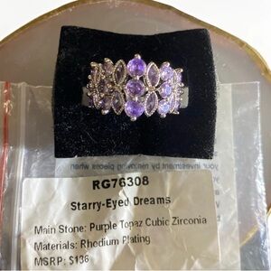 “Starry-Eyed Dreams” Purple Topaz CZ Rhodium Ring 6 BP